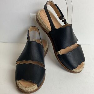 Anthropologie | Black Mollie Scalloped Sandals 37 Slingback Espadrilles Summer